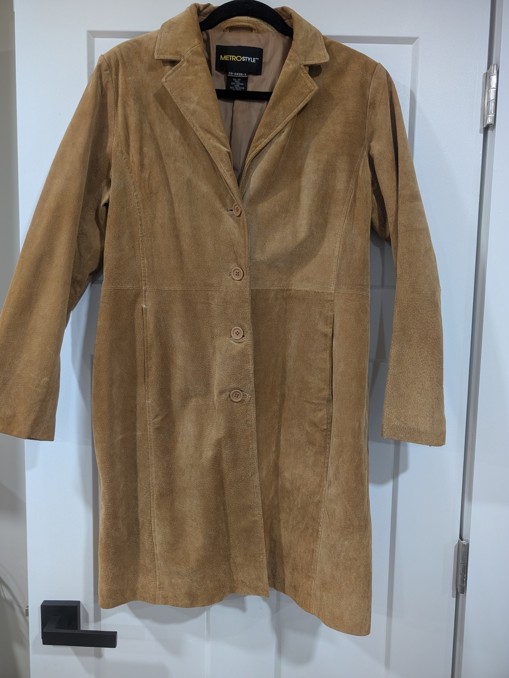 metrostyle Women's Camel Genuine Leather Button Front Coat
